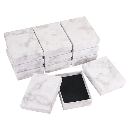 BENECREAT 12 Pack White Marble Effect Rectangle Cardboard Jewellery Pendant Boxes Gift Boxes with Sponge Insert CBOX-BC0001-21-1