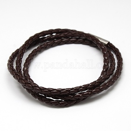 Trendy Unisex Casual Style Braided PU Leather 3~4-Loop Wrap Bracelets BJEW-L256-05-1