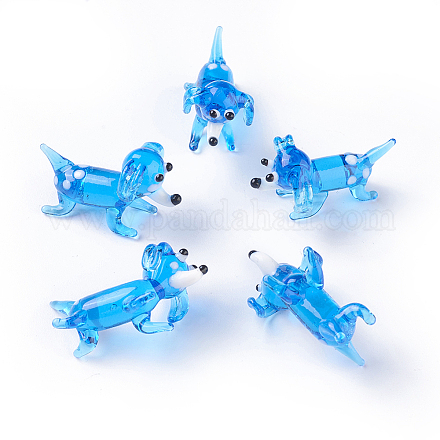 手作りランプワーク子犬ホームディスプレイ装飾  3D漫画の犬  ドジャーブルー  17~20x9~10x13~15mm LAMP-L075-021-1