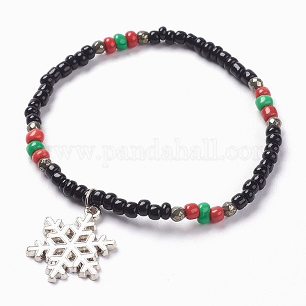 Glass Seed Beads Charm Bracelets BJEW-JB03691-03-1