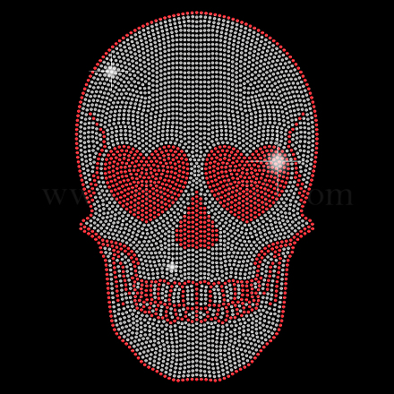 SUPERDANT Skull Iron on Rhinestones Heat Transfer Design with Love Eyes Patch Hot fix Iron on Applique Skull Bling Patch Crystal DIY Decor for T-Shirts Vest Shoes Halloween Decorations DIY-WH0303-153-1