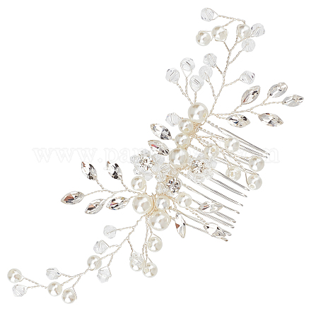 GORGECRAFT Bridal Wedding Hair Comb Silver Flower Rhinestone Pearl Headpiece Crystal Pins Side Comb for Bride Bridesmaid Wedding Dinner Party Dress Hair Coiffure Jewelry Accessories AJEW-WH0291-29-1