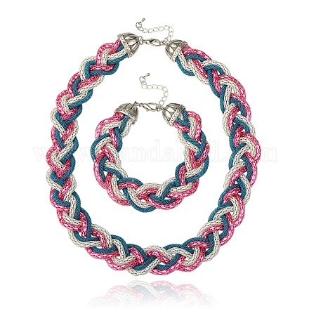 Модные плетеные железные цепи ювелирных изделий: утренник ожерелья и браслеты SJEW-PJS328-1-1