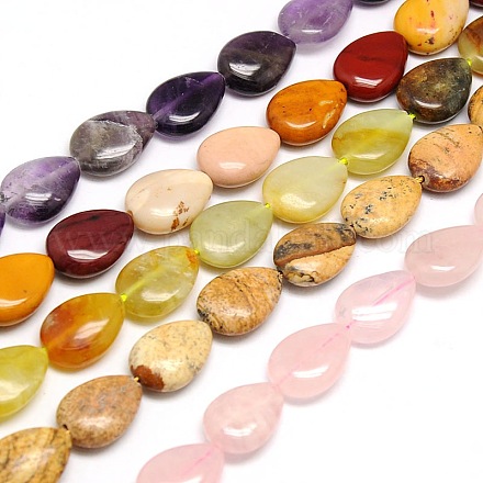 Brins de perles de pierres précieuses en forme de larme naturelle de style mixte G-L242-M-1