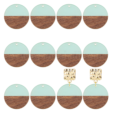 OLYCRAFT 12pcs Resin Wooden Earring Pendants Flat Round Vintage Resin Wood Statement Jewelry Findings for Necklace and Earring Making - Clear Turquoise RESI-OL0001-07C-1