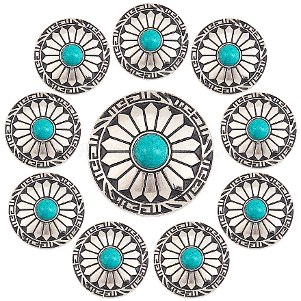 GORGECRAFT 10Pcs 1-Hole Turquoise Buttons Western Conchos Screw Back Round Metal Decorative Conchos Flat Round with Sunflowers Pattern for DIY Luggage and Hardware Accessaries FIND-GF0003-47-1