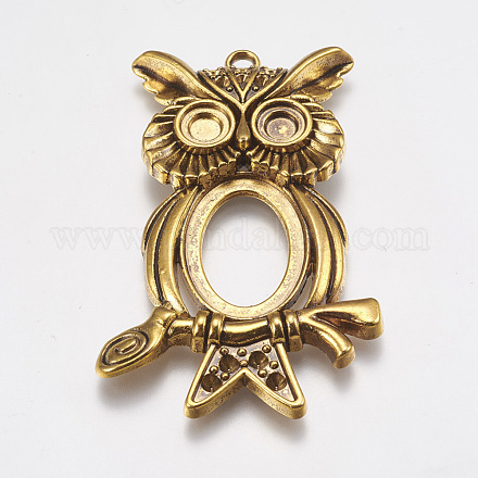 Style tibétain grand hibou dos ouvert pendentif supports cabochons pour Halloween TIBEP-768-AG-R-1