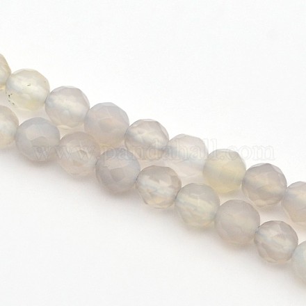 Faceted Round Natural Gray Agate Beads Strands G-E302-060-4mm-1