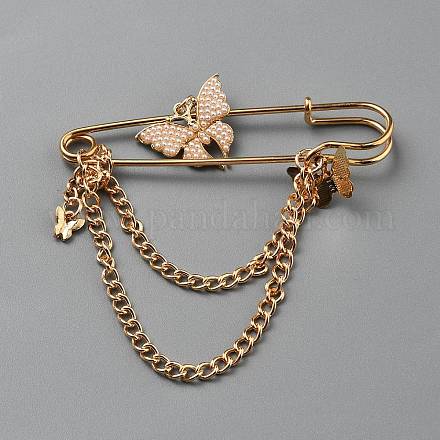 Броши-цепочки из пластикового сплава с бабочкой и жемчугом&nbsp;JEWB-WH0045-19G-1