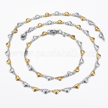 Set di gioielli a due anelli in acciaio inossidabile con catena a cuore SJEW-H103-12GP-1