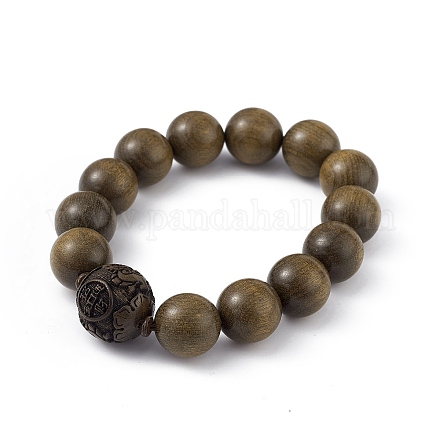 Bracelets extensibles en perles rondes en bois naturel BJEW-H566-06-1
