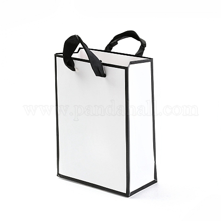 長方形の紙袋  ハンドル付き  ギフトバッグやショッピングバッグ用  ホワイト  16x12x0.6cm CARB-F007-01A-01-1
