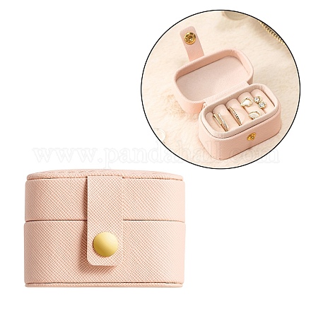 4-Slot Oval Mini PU Leather Rings Organizer Box with Snap Button PW-WG20937-02-1