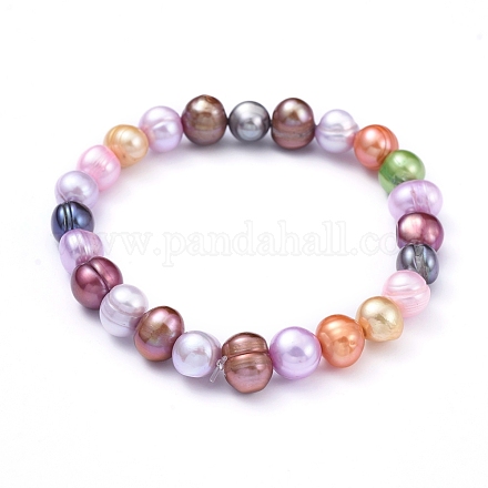 Pulseras elásticas con perlas cultivadas de agua dulce naturales BJEW-JB05185-1