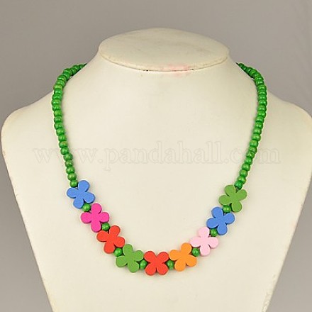 Colorful Wood Necklaces for Kids NJEW-JN00306-06-1