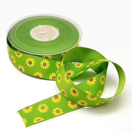 Sunflower Pattern Printed Grosgrain Ribbons for Gift Packing SRIB-L004-25mm-01-1