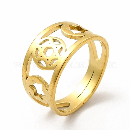 Ионное покрытие (ip) 304 регулируемое кольцо из нержавеющей стали со звездой Давида для женщин RJEW-B027-11G-1