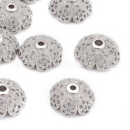 Bouchons de perles de zircone cubique en laiton micro-pavé écologique à fleurs multi-pétales ZIRC-M098-02P-FF-1