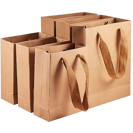 Pandahall Elite 12 pcs 2 tailles sacs en papier sacs-cadeaux en papier kraft sacs de fête sacs à provisions avec poignées pour la fête de shopping à domicile burlywood AJEW-PH0016-50-1