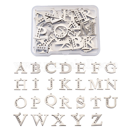 304つのステンレス鋼の手紙のペンダントラインストーンのセッティング  アルファベット  a～zの文字  ステンレス鋼色  1.6mmのラインストーンに適する  26文字/セット  1セット/箱 STAS-TA0001-11P-1