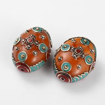 Tibetan Style Oval Beads TIBEB-F041-01A-1