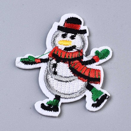 雪だるまアップリケ 機械刺繍布地手縫い/アイロンワッペン マスクと 