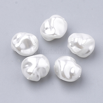 環境に優しいプラスチック模造真珠ビーズ  高い光沢  グレードA  ホワイト  10x10x8.5mm  穴：1.4mm MACR-T013-03-1