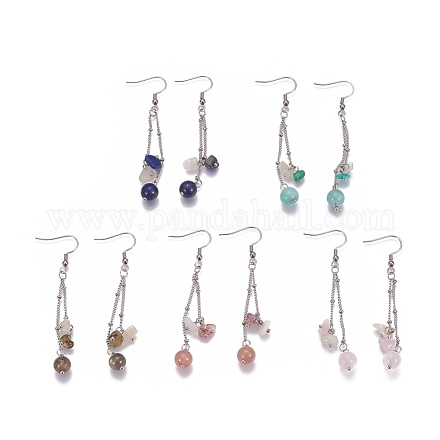 Natural Mixed Gemstone Dangle Earrings EJEW-JE02993-M-1