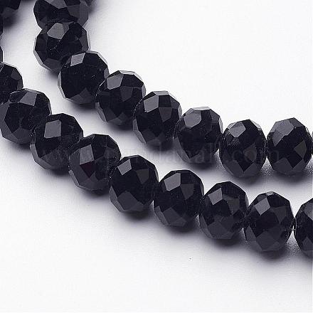 Chapelets de perles en rondelles facettées en verre de couleur opaque unie X-EGLA-J047-8x6mm-07-1