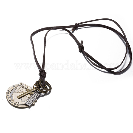 Adjustable Men's Zinc Alloy Pendant and Leather Cord Lariat Necklaces NJEW-BB16019-A-1