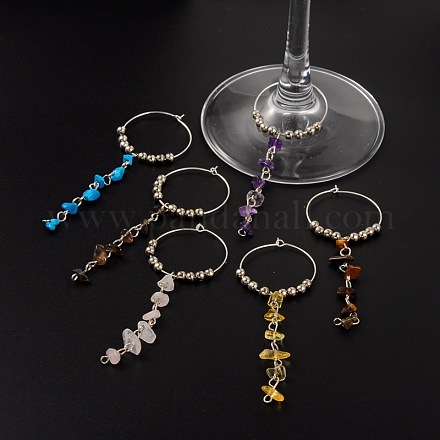 Mixed Stone Chips Wine Glass Charms AJEW-JO00120-1