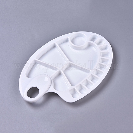 親指穴付きのプラスチックペイントパレット  子供用アーティストペイント混合トレイパレット  楕円形  ホワイト  300x205x16.5mm DIY-D022-04-1