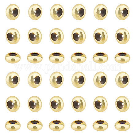 スーパーファインディング70個真鍮ビーズ  内部のゴムと  スライダービーズ  ストッパービーズスライドビーズ  長持ちメッキ  ロンデル  ゴールドカラー  8x4mm  穴：1.4mm KK-FH0007-14-1