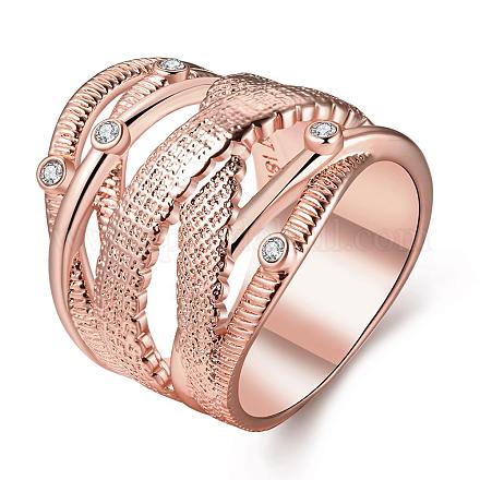 Classic Real Rose Gold Plated Tin Alloy Czech Rhinestone Wide Band Finger Ring RJEW-BB00967-02-1