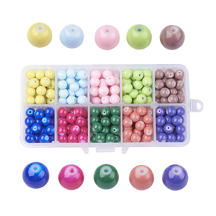 10 couleurs de perles de verre peintes DGLA-JP0001-13-1