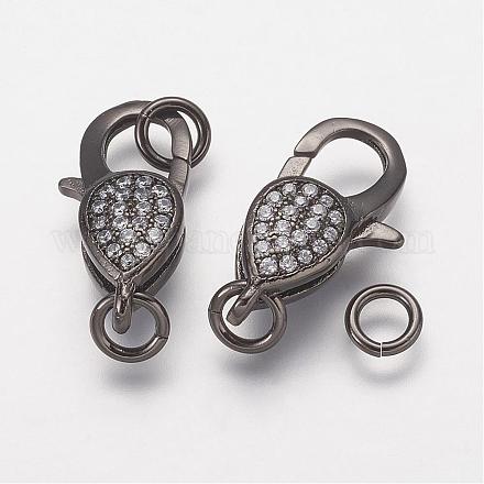 Brass Micro Pave Grade AAA Cubic Zirconia Lobster Claw Clasps ZIRC-K059-01B-NR-1