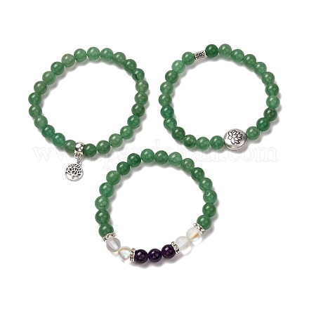 Ensemble de bracelets extensibles arbre de vie et lotus pour hommes femmes BJEW-JB06723-1