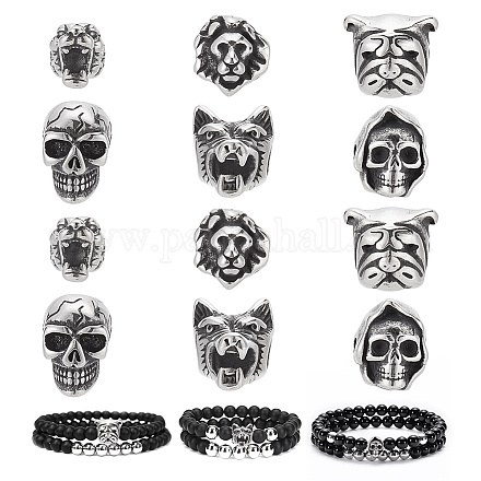 arricraft 12 Pcs 6 Styles Stainless Steel Animal Skull Head Beads STAS-AR0001-84-1