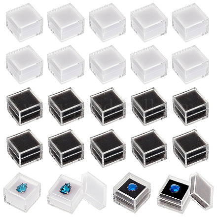 OLYCRAFT 24Pcs 2 Colors Square Plastic Loose Gemstone Display Box Transparent Jewelry Box Small Jewelry Storage Case with Sponge Loose Diamond Box for Jewelry Display - 1.1x1.1x0.9 Inch CON-OC0001-53-1