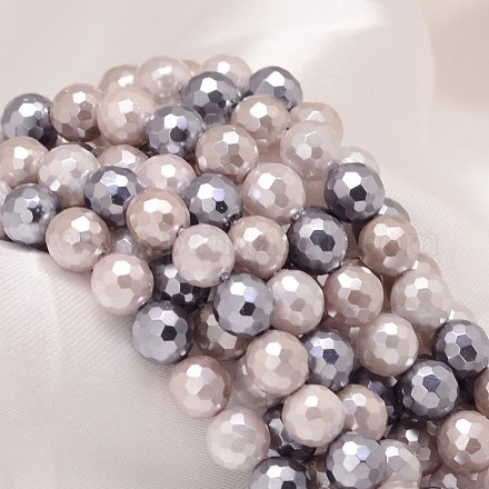 Faceted Round Shell Pearl Bead Strands BSHE-L012-6mm-L030-1