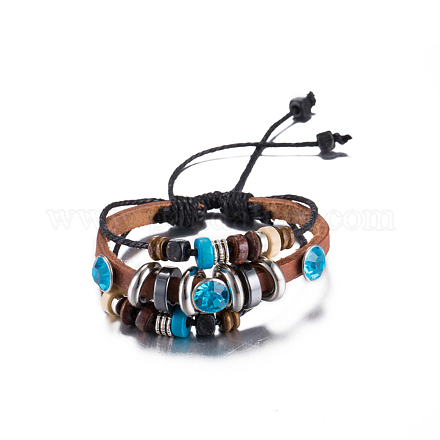 Bracelets réglables en cuir unisexe à brins multiples BJEW-BB15572-A-1