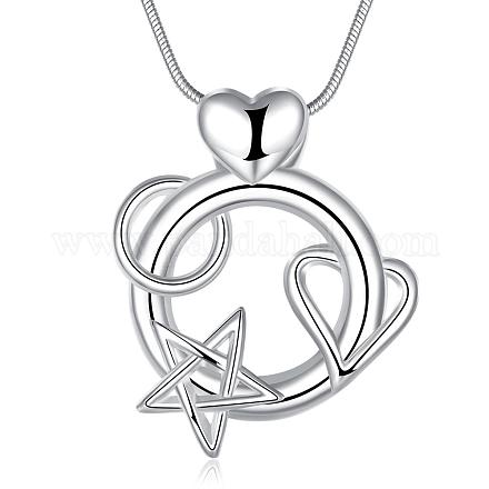 Silver Plated Brass Heart and Star Pendant Necklaces for Women NJEW-BB01550-1