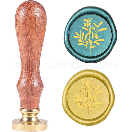 Superdant wax seal stamp olive fruit pattern 25mm vintage seal stamp removable brass head retro wood stamp for greeting tarjeta AJEW-WH0131-949-1