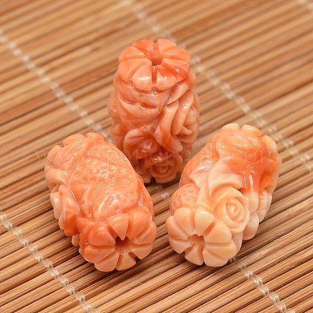 Dyed Carved Column Synthetic Coral Beads CORA-O004-01B-1