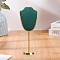 Bust Shaped Microfiber Necklace Display Stands with Golden Tone Aluminum Alloy Support, Teal, Finished Product: 4x6x15.7cm