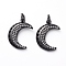 Brass Micro Pave Clear Cubic Zirconia Pendants, with Jump Rings, Moon with Star, Gunmetal, 19x13x3mm, Hole: 3mm