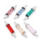 Brass Micro Pave Clear Cubic Zirconia and Glass Connector Charms, Rectangle Links, Mixed Colors, Platinum, 30~30.5x6.9x4~4.3mm, Hole: 1.2mm