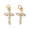 Brass Micro Pave Cubic Zirconia Pendants, with Jump Ring, Cross, Lead Free & Cadmium Free, Long-Lasting Plated, Real 18K Gold Plated, 17.5x10x2.5mm, Hole: 3mm