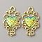 Alloy Pendant Rhinestone Settings, with Acrylic Scaled Heart, Real 16K Gold Plated, Lime, Fit for 1mm Rhinestone, 26x15x3.5mm, Hole: 2mm