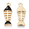 Alloy Pendants, with Enamel, Light Gold, Fishbone, Black, 23x8x2mm, Hole: 1.8mm